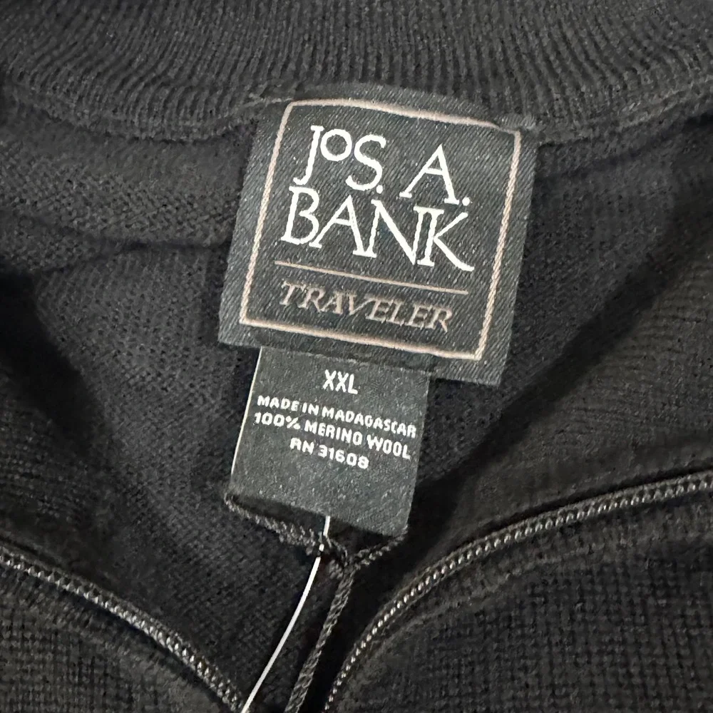 Jos. A. Bank Quarter Zip Sweater Mens XXL Black 100% Merino Wool Traveler